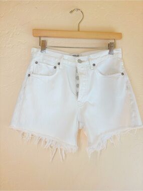 Agolde White Demin Jean Shorts Fringe Cut-Offs Organic Cotton